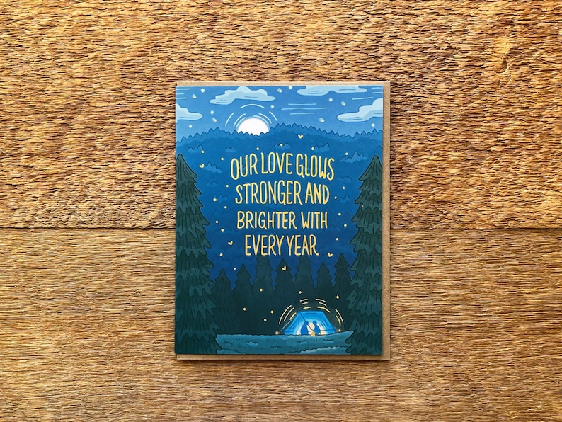 Love Grows Tent Card, Happy Anniversary Card, Camping Love Card, Foil Greeting Card, Blank Inside image 3