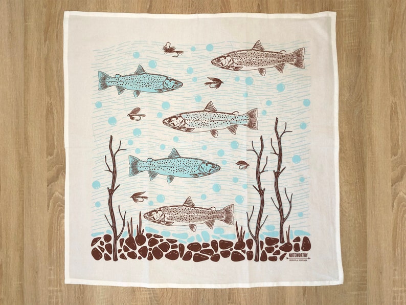 Trout & Fishing Flies Tea Towel Fly Fishing Gift Kitchen Etsy