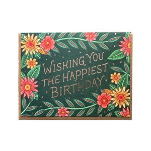 Carte le plus heureux d'anniversaire, carte d'anniversaire florale, carte pliée simple, vierge à l'intérieur image 4