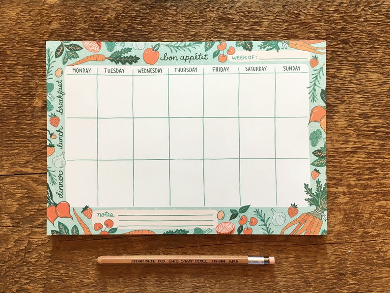 Bon Appetit Weekly Meal Desk Planner, Fruits & Veggies, 9.75 x 6.75 Notepad image 2