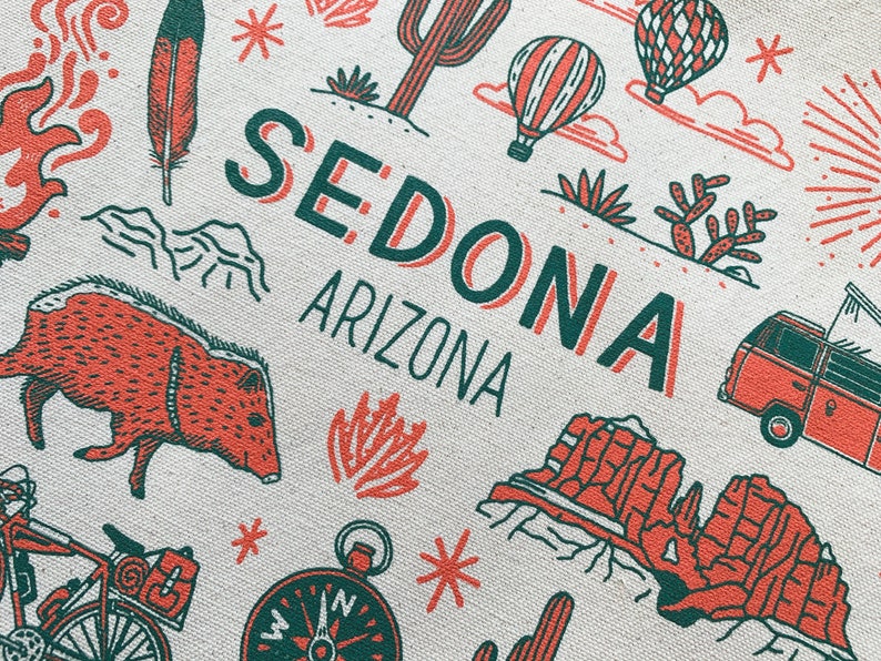 Sedona Arizona Tote Bag, Greetings from Sedona, Canvas Tote Bag, Screen Printed Tote Bag image 2