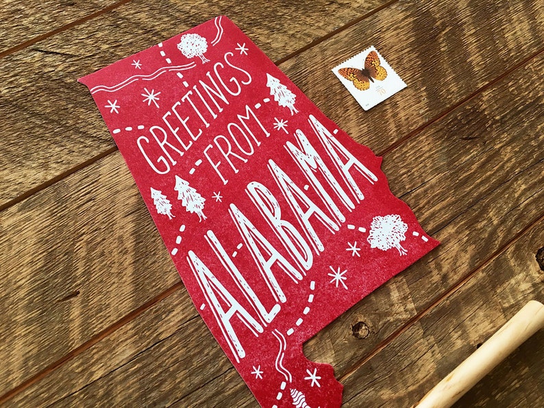 Cartolina di stato dell'Alabama, Saluti dall'Alabama, Cartolina di Iscrizione A die Cut immagine 3
