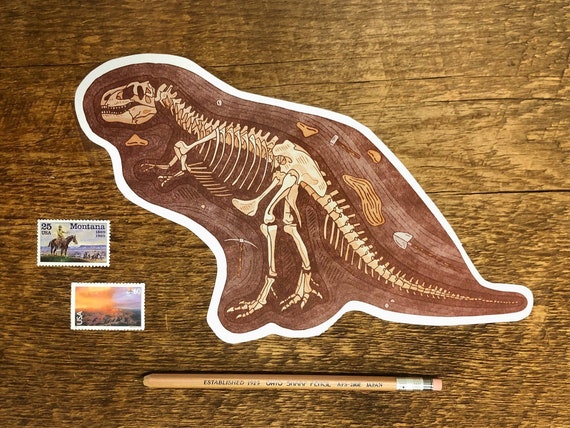 Dinosaur Fossil Postcard, Tyrannosaurus Rex Postcard, Die Cut Letterpress Postcard
