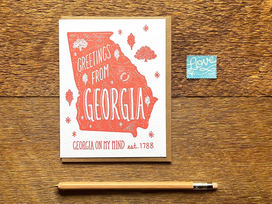 Georgia Greeting Card, Greetings From Georgia, A2 Folded Note Card ...