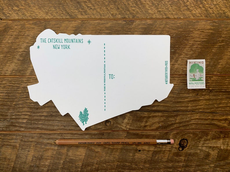 Cartolina Catskills, Saluti dalle Catskills, Cartolina Die Cut Letterpress Stato immagine 6