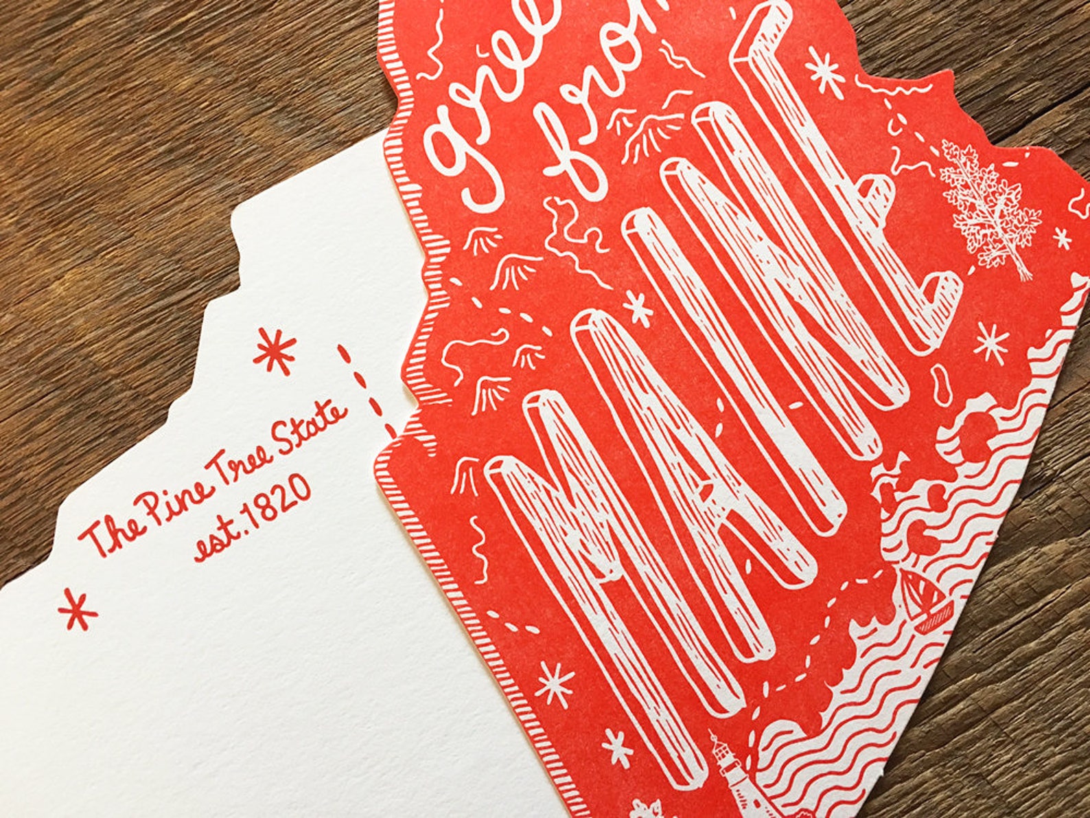 Maine Postcard Greetings From Maine Die Cut Letterpress Etsy