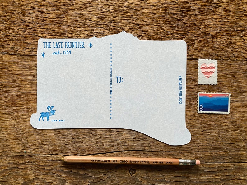 Carte postale de l'Alaska, Salutations d'Alaska, carte postale d'État typographique découpée image 3