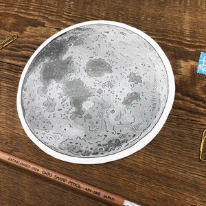 Moon Postcard, Lunar Art, Full Moon, Fly Me to the Moon, Moon Illustration Postcard, Single Die Cut Letterpress Postcard image 2