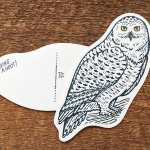 Snowy Owl Postcard, Owl Postcard, Die Cut Letterpress Postcard image 2