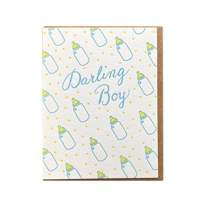 Darling Boy, Baby Card, Baby Bottle Pattern, Letterpress Note Card, Blank Inside image 4