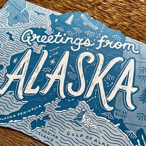 Carte postale de l'Alaska, Salutations d'Alaska, carte postale d'État typographique découpée image 4