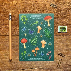 Stickervel paddenstoelen, stickers bospaddenstoelvlinders varens, enkel vinyl stickervel 4,75 x 6,5 inch, Made in USA