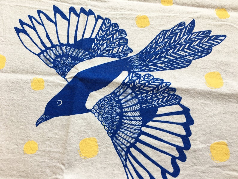 Magpie Tea Towel, Magpie Illustrations, Single Kitchen Towel, Screen Printed Towel, Hostess Gift, For the Kitchen image 4