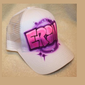 Personalized Trucker Hat Airbrushed Script name, Airbrushed Trucker Hat, Baseball Cap, Birthday Hat, Party Hat, Custom Hat, Hip Hop
