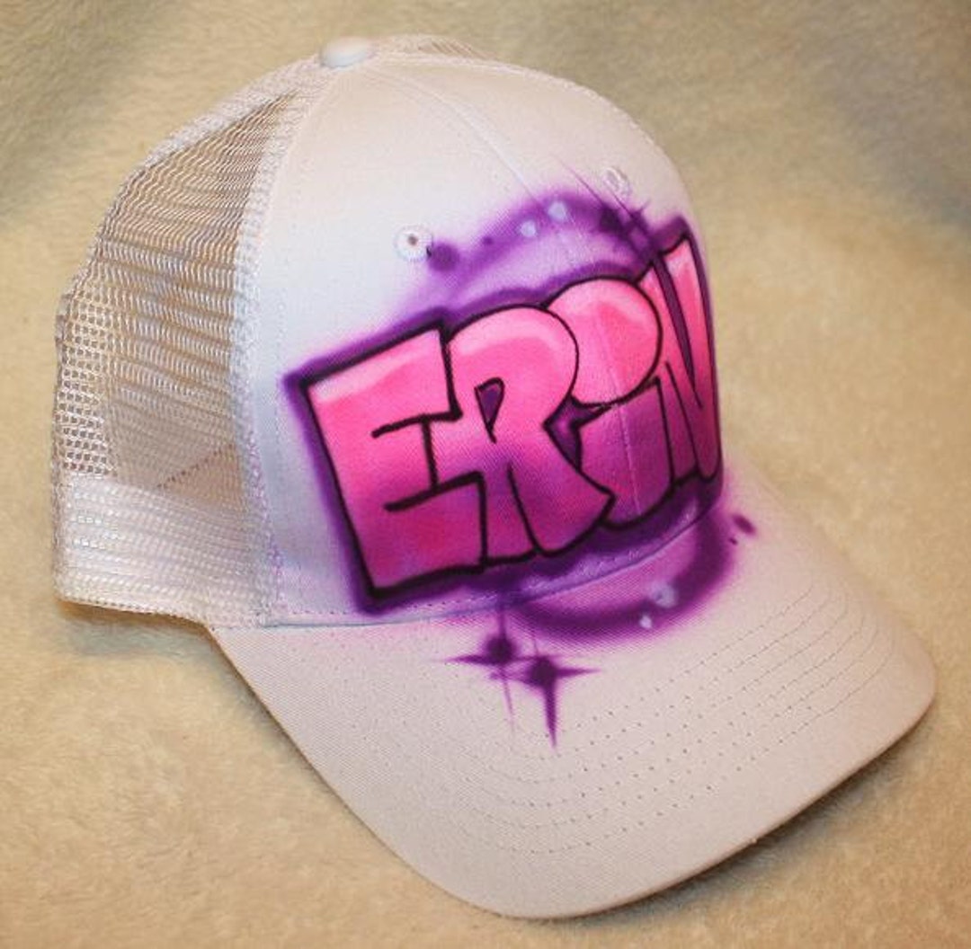 Personalized Trucker Hat Airbrushed Script Name, Airbrushed Trucker Hat