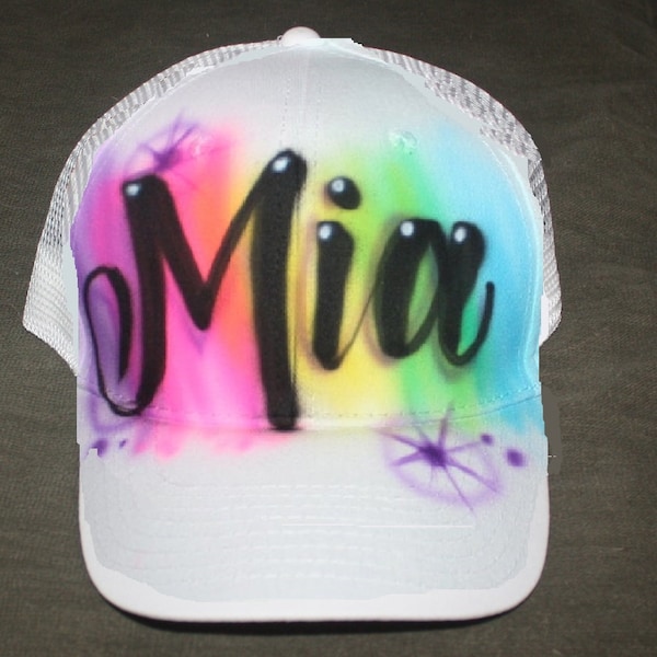 Personalized Airbrushed Trucker Hat , Birthday Hat, Personalize hat, Baseball Cap, Custom Hat, Party Hat, Trucker Hat, Team hat, Rainbow hat