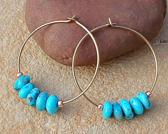 Boucles d'oreilles Turquoise Hoop Simple Gold Filled Turquoise Bead Hoops Minimalist Stone Bead Hoops 1" Gemstone Hoop Boucles d'oreilles Cadeau pour elle