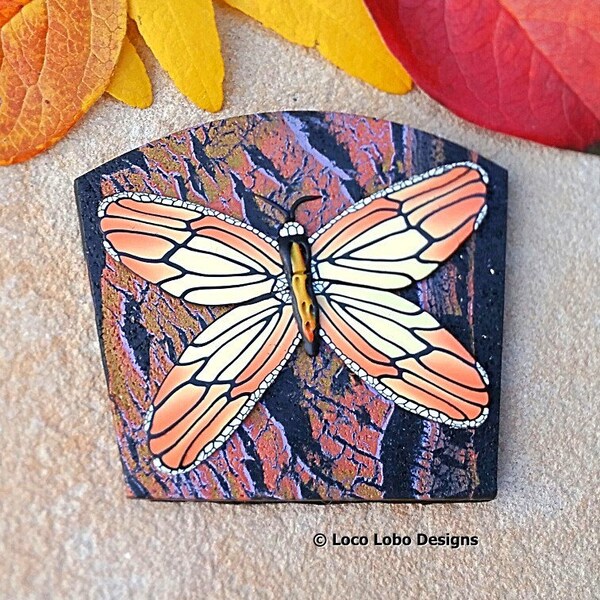 Butterfly Orange Yellow Cabochon Pendant Polymer Clay Artisan Made Bead Embroidery Supplies Beading Components