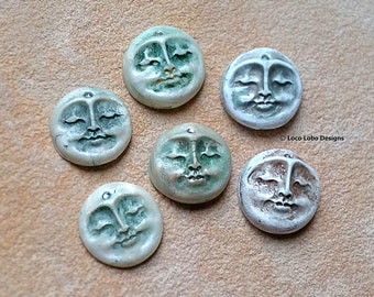 Serein Moon Face Medium Greens Cabochon Clay 20mm Moon Handcrafted Polymer Clay Austrian Crystal Focal Supplies Perle Broderie Art Poupées