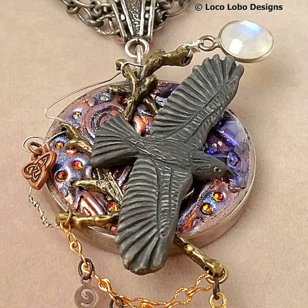 Moonlight Journey Raven Necklace Steampunk OOAK Jewelry