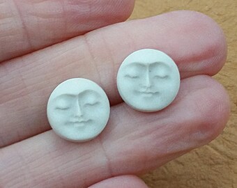 Porcelain Cabochon Ceramic Serene Moon Face Small Pair Cabochon Porcelain Full Moon Face Cabochon Pair By Loco Lobo Designs