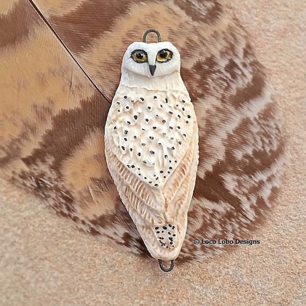Porcelain Young Sitting Snowy Owl Pendant Cabochon Ceramic Snowy Owl Totem Necklace DIY Jewelry Supplies Bead Embroidery Artisan Cabochon