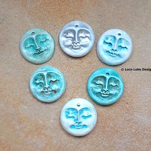 Serene Moon Face Medium Blues Cabochon Clay 20mm Moon Handcrafted Polymer Clay Austrian Crystal Focal Supplies Bead Embroidery Art Dolls