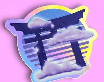 Adesivo olografico giapponese Torii Synthwave anni '80