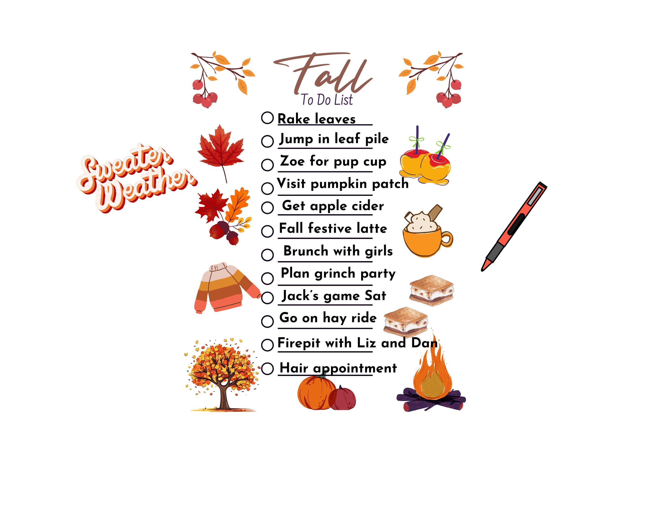 Fall Break Checklist Printable Lists Fall, Thanksgiving, Friendsgiving, Autumn 11 Page ...