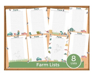 Farm printable lists 8 page bundle for a variety of farming