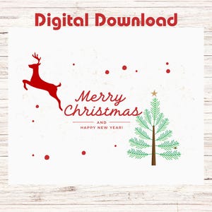 Porte-cartes cadeau à imprimer pour Noël et bonne année, renne, arbre à feuilles persistantes
