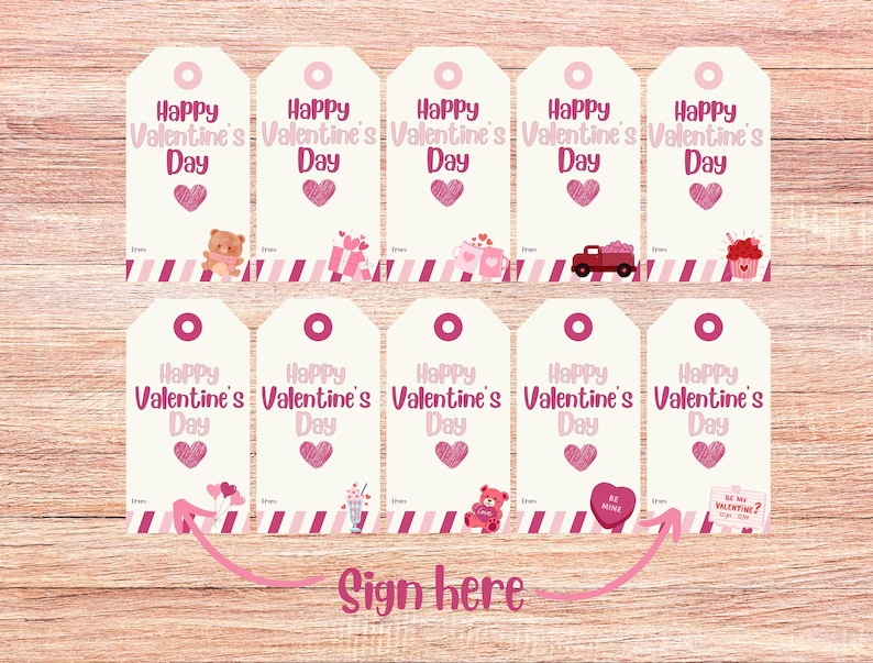 Valentine Printable Gift Tags for Preschool and Kids Class, Exchange ...