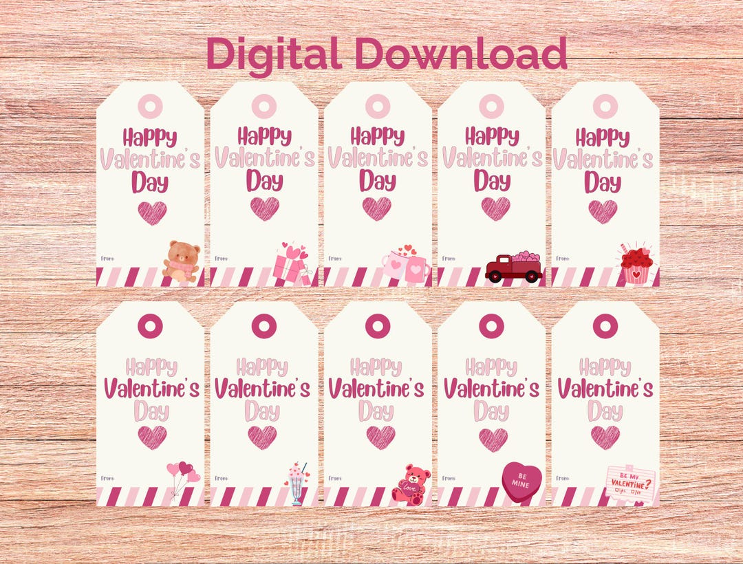 Valentine Printable Gift Tags for Preschool and Kids Class, Exchange ...