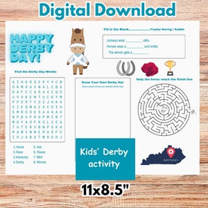 Derby party printable activity page of games for kids