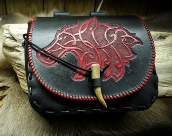 Nordic Wolf Belt Pouch/Cross Body bag. Ideal for Renaissance Faire, LARPing, SCA or any other event.