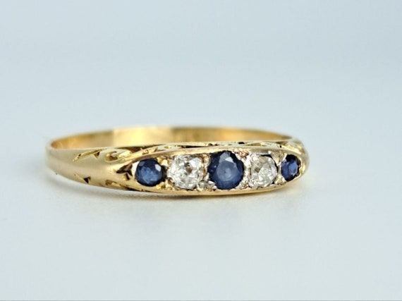 Antique Sapphire Mine Cut Diamond Ring in 18K Yel… - image 9