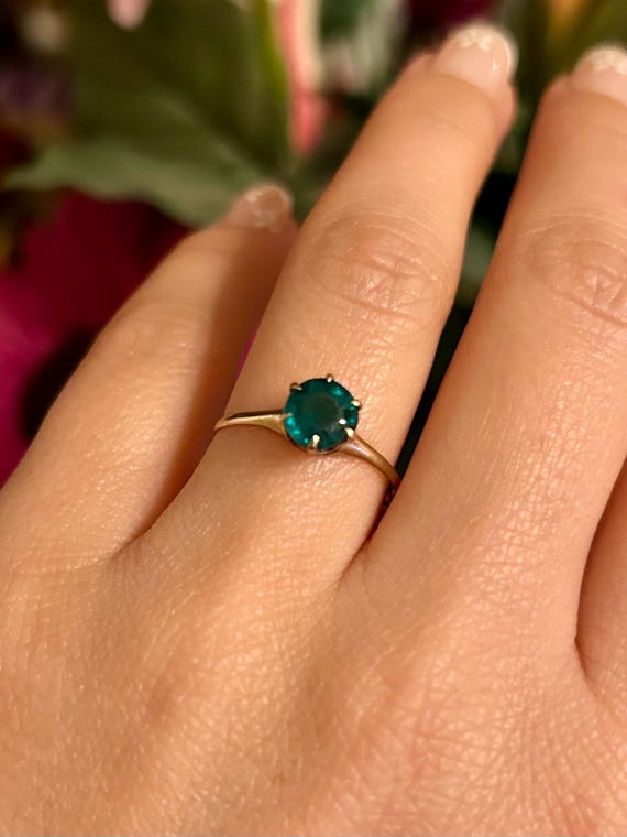 Victorian Round Cut Emerald Paste Solitaire Ring … - image 2