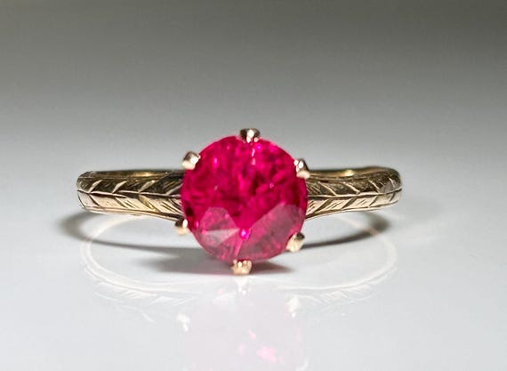 Antique Cathedral Mount Round Ruby Solitaire Ring… - image 1