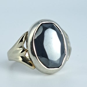 Antique Hematite Ring in 14K Two Tone Gold Art Deco Era