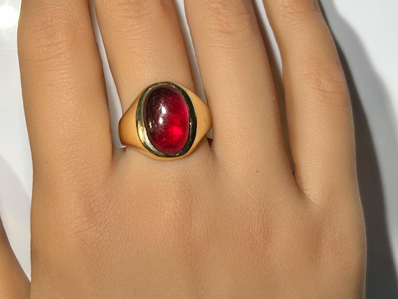 Victorian Ruby Paste Cabochon Gypsy Ring in 14K Y… - image 8