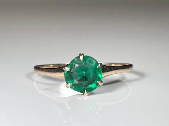 Victorian Round Cut Emerald Paste Solitaire Ring … - image 10