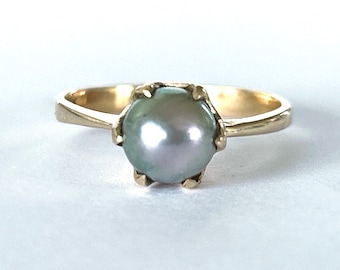 Antique Claw Mount Tahitian Pearl Ring in 10K Yellow Gold Single Pearl