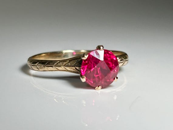 Antique Cathedral Mount Round Ruby Solitaire Ring… - image 2