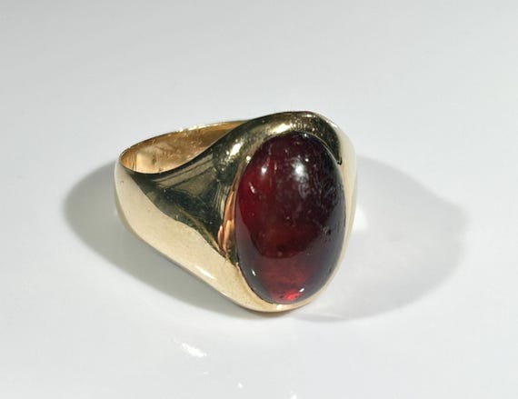 Victorian Ruby Paste Cabochon Gypsy Ring in 14K Y… - image 4