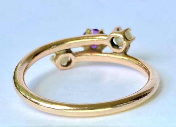 Victorian 10K Gold Amethyst Seed Pearl Bypass Ring - image 2