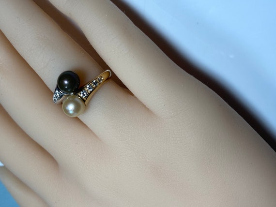 Vintage 18K Gold Two Tone Brown and White Pearl D… - image 6