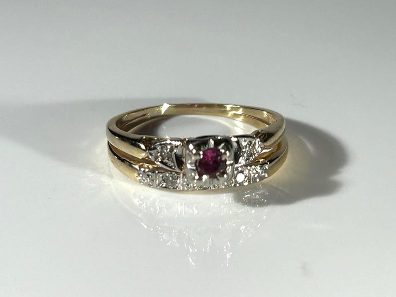 Art Deco JABEL Blossom Ruby Diamond Wedding Set in 14K Two Tone Gold - Etsy