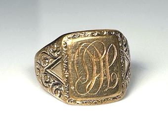 Antique Ostby Barton Maltese Cross Gold Signet Ring in 10K Yellow Gold