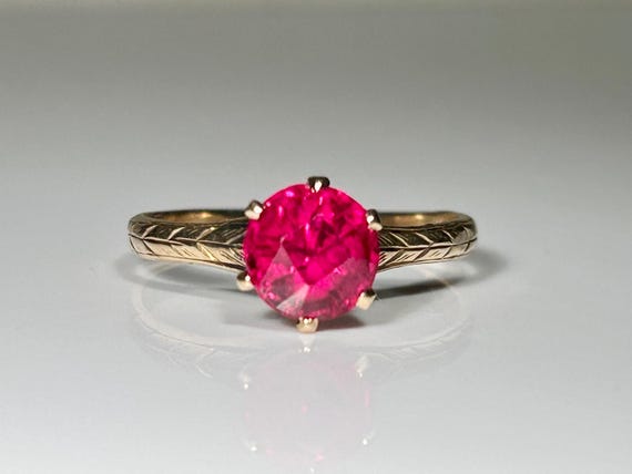 Antique Cathedral Mount Round Ruby Solitaire Ring… - image 3