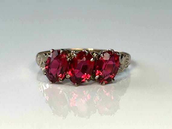 Victorian Ruby Paste Past Present Future Ring in … - image 1